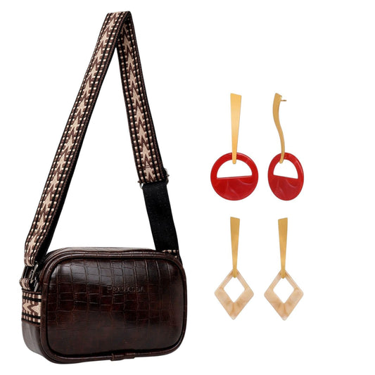 Pramadda Pure Luxury Leather Chocolate Ladies Sling handbag Purse | rakhi gift for sister combo | gift item for women girls birthday | valentines day gifts for girlfriend | rakshabandhan gifts latest.