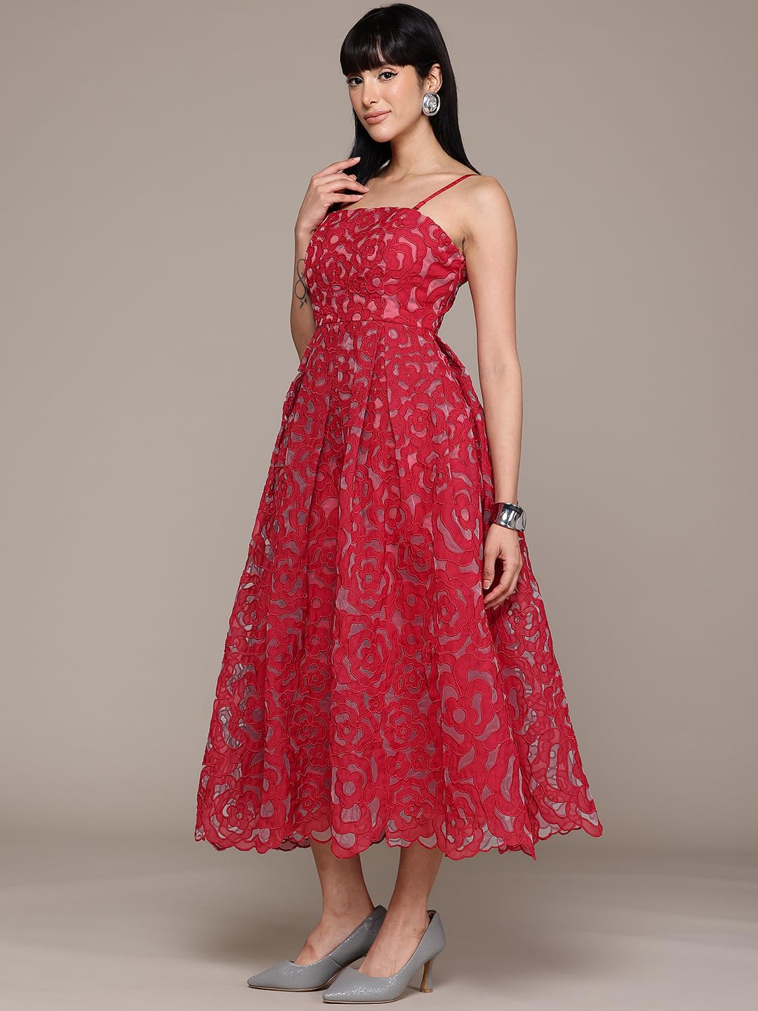 Label RITU KUMAR Red Stella Off-Shoulder Long Dress