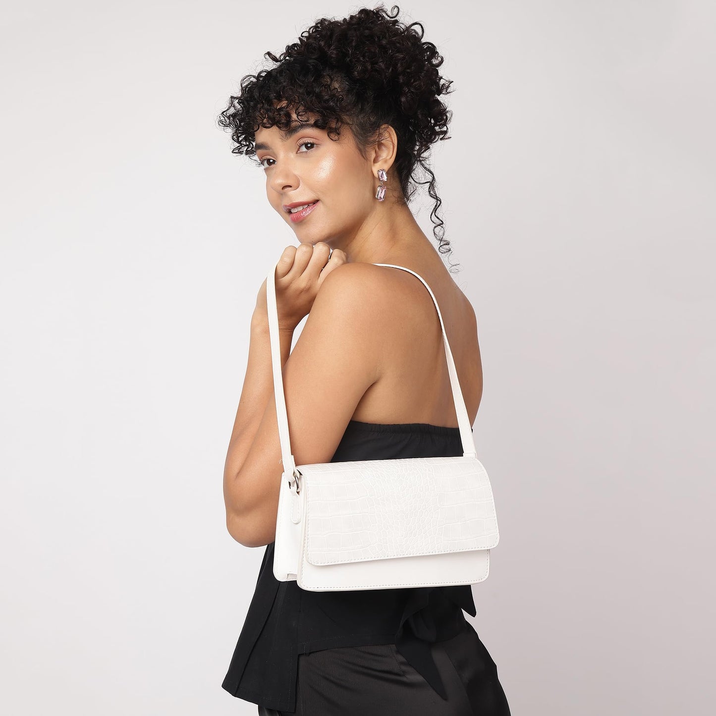 Fastrack Structured Shoulder Bag for Women | Trendy Shoulder Bag for Girls, Ladies, Women | Chic Textured Bag Made of Faux Leather (White)