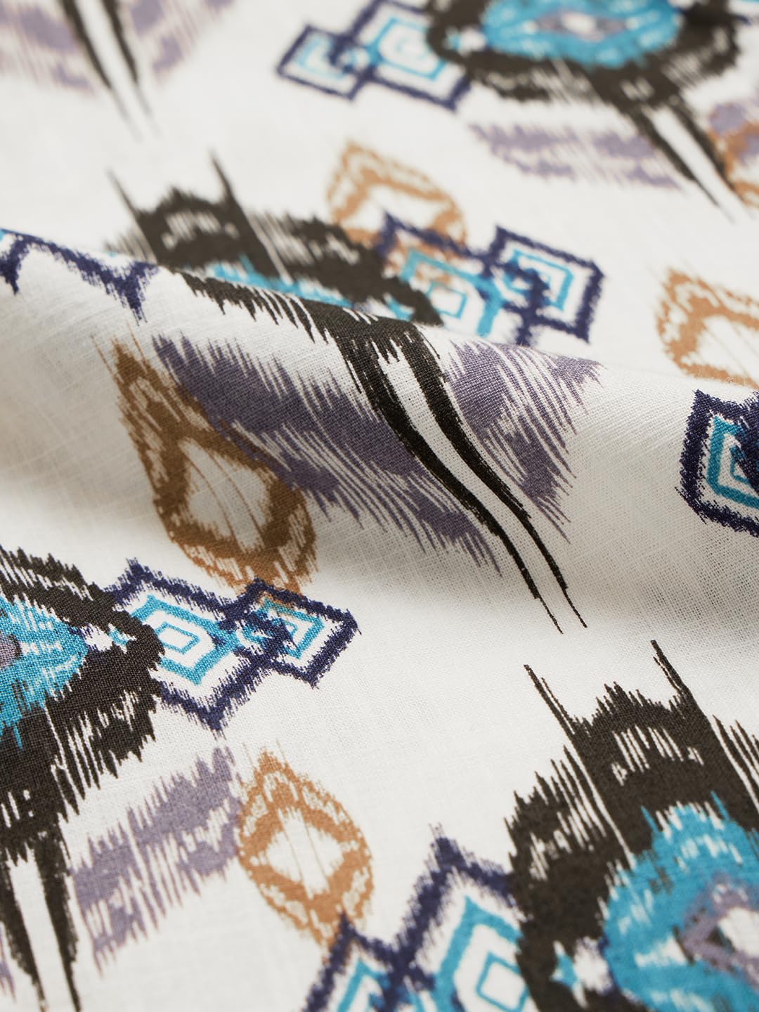 The Souled Store Ikat Twist Women and Girls Long Sleeves Collared Neck Button Front Multicolor All Over Printed Cotton Boyfriend Shirts