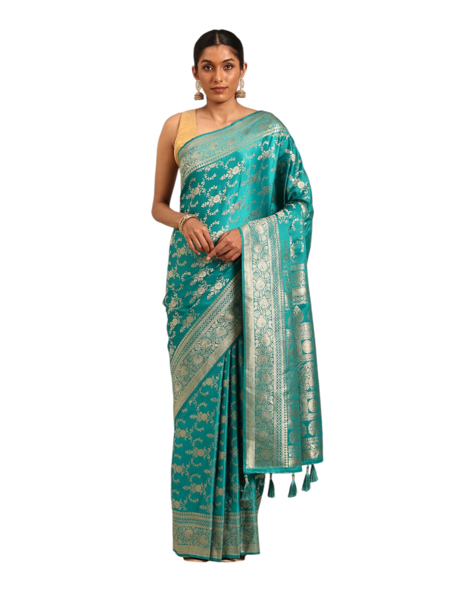 MOHEY Women's Rama Green Art Silk Zari Weave Saree (RAMA GREEN)