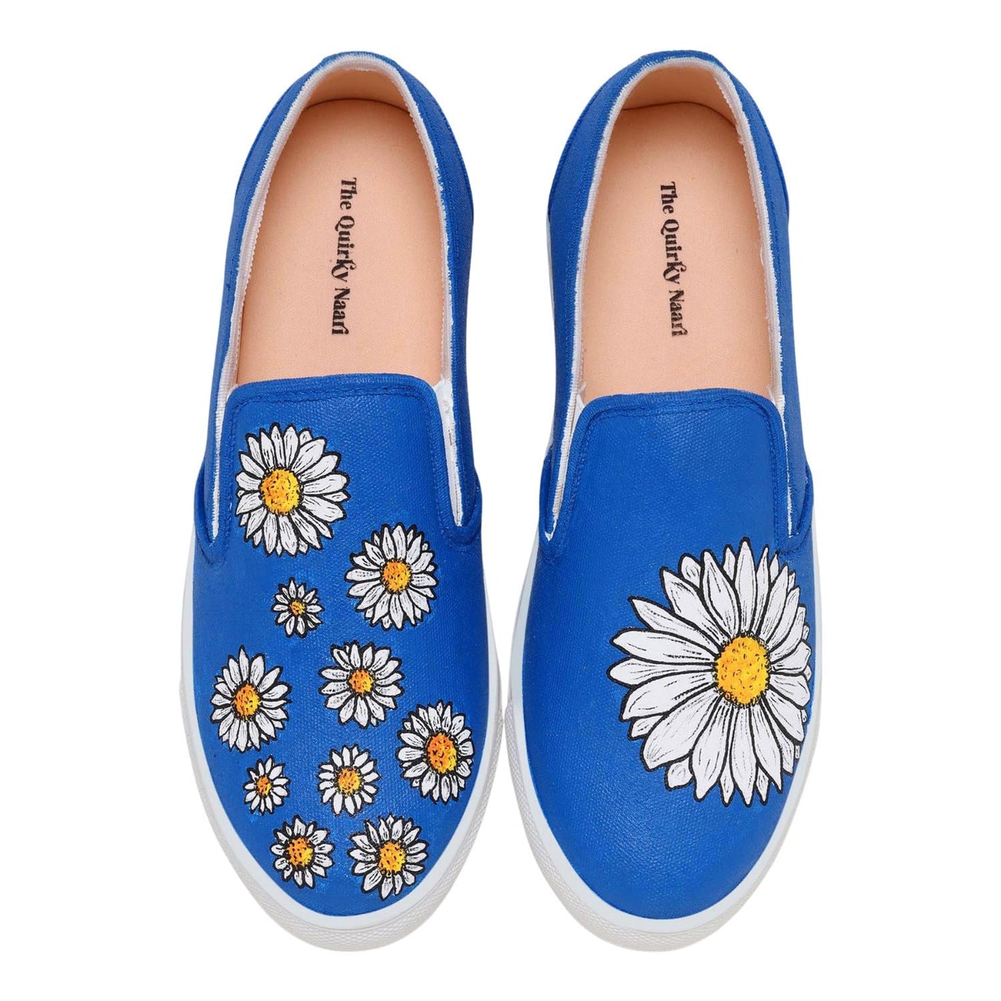 THE QUIRKY NAARI Blue Daisy Slipons with A Floral Touch | Blue