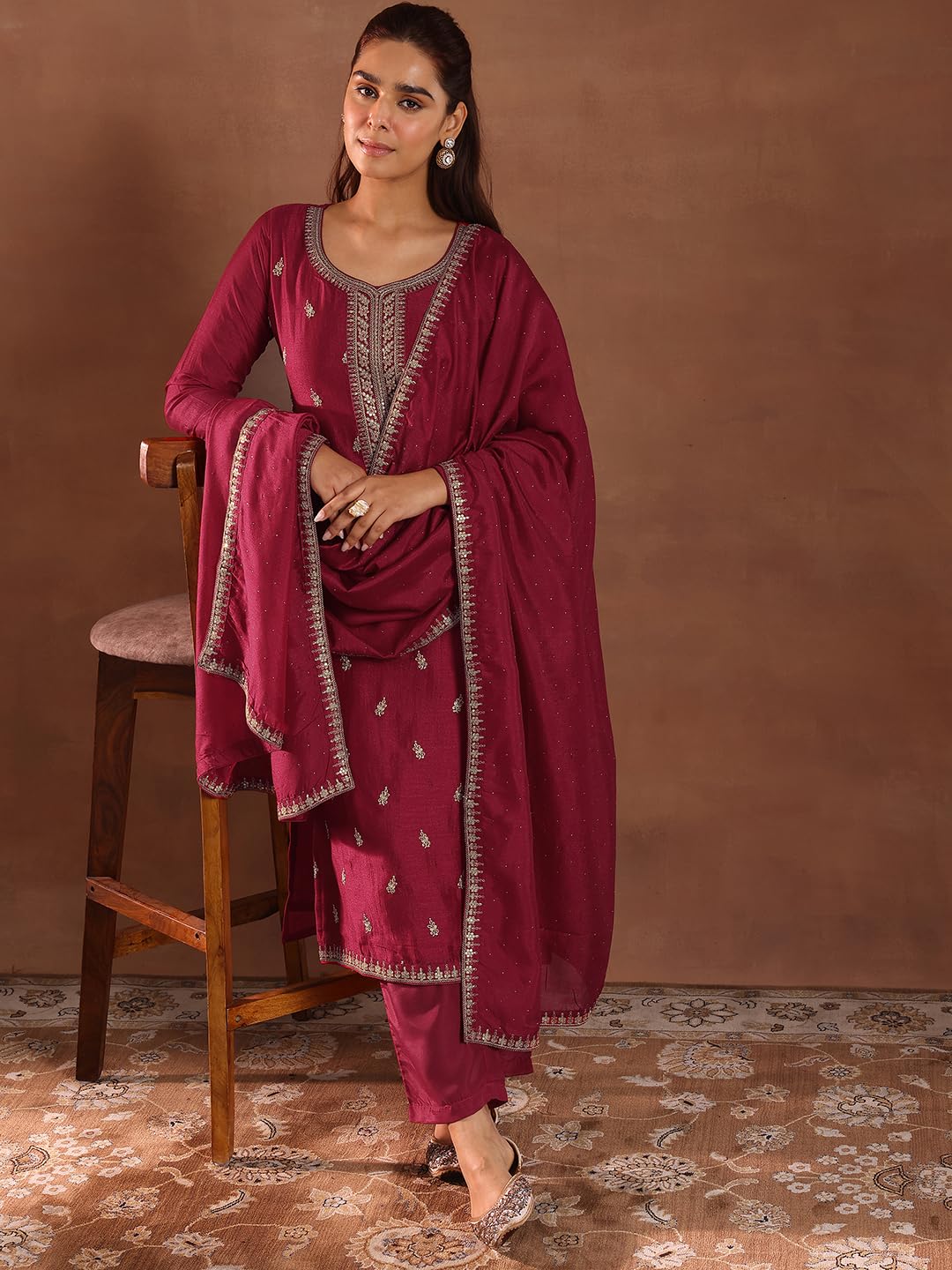 Libas Women's Silk Blend Kurta Sets (49504_Pink_M)
