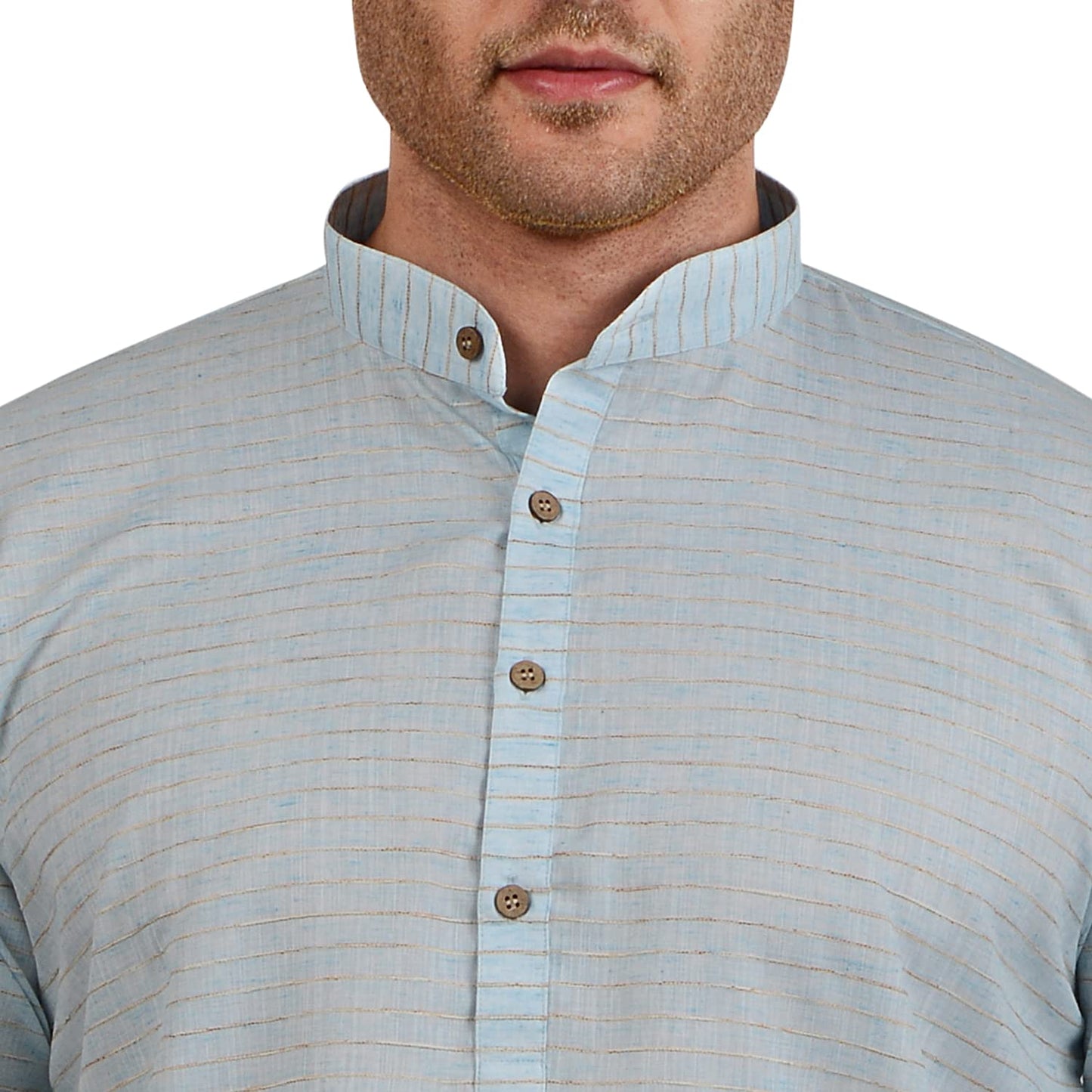 LUCKWIN Men's Cotton Linen Horizontal Stripe Kurta in Blue [LWKurta108-38]