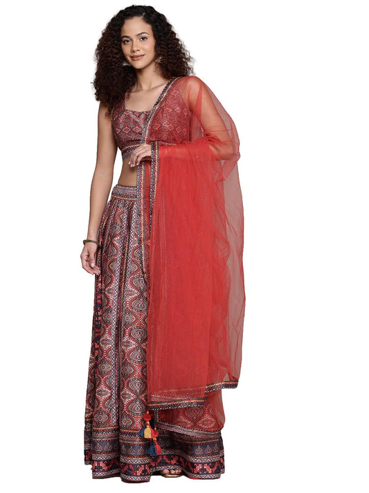 Aarke Ritu Kumar Multi Wanderlust Square Neck Blouse With Lehanga And Dupatta