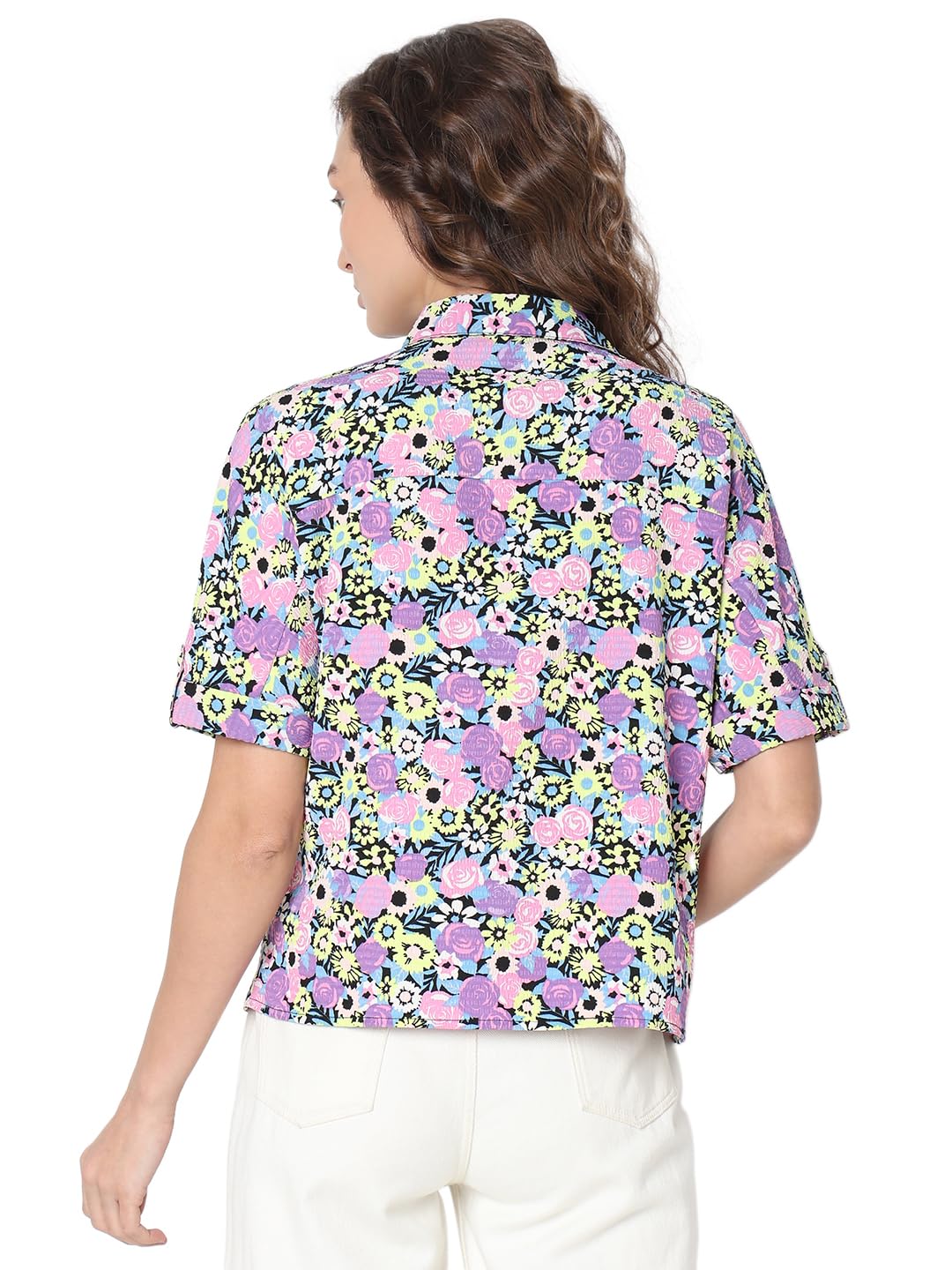 VERO MODA Women Floral Print Purple Polyester Regular Fit Shirt