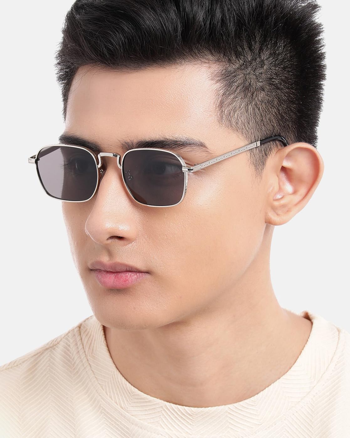 Carlton London Silver with Black Toned UV Protected Lens Rectangle Sunglass for unisex