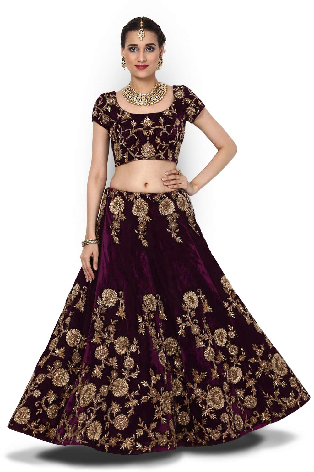 Zeel Clothing Women's Silk Semi-stitched Lehenga Choli (zc-7012_purple_free Size)