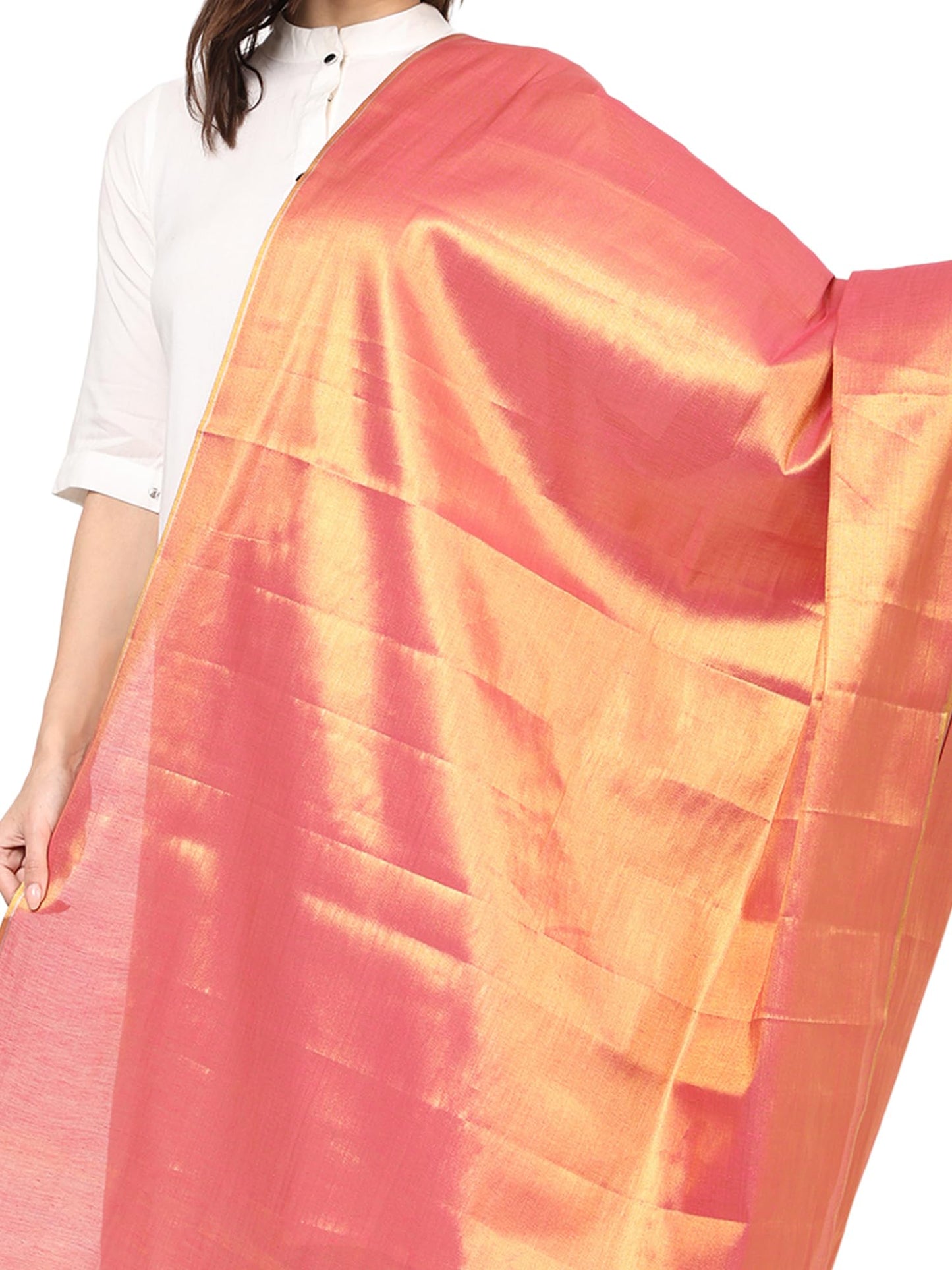 Fashily Womens Soild Silk Plain Dupatta|Shiny Jari Dupatta|Length 2.25M (Golden Rani)