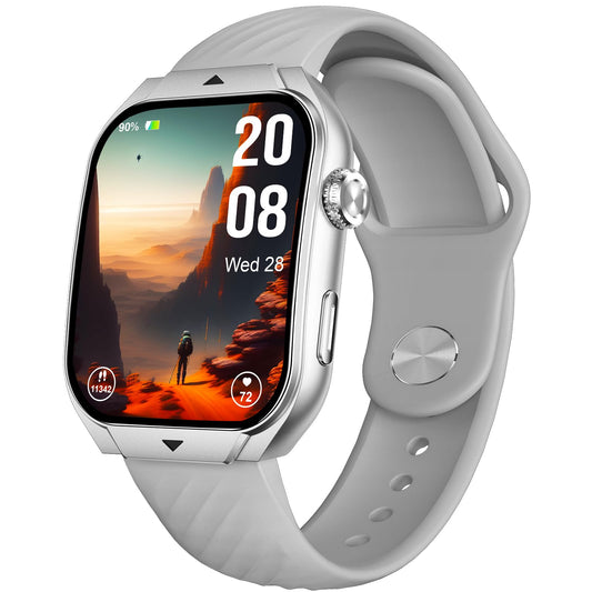 beatXP Unbound Curv 1.96” 3D Curved AMOLED Bluetooth Calling Smart Watch, Metal Body, Rotary Crown, Always On Display, Wireless Charging (Iced Silver)