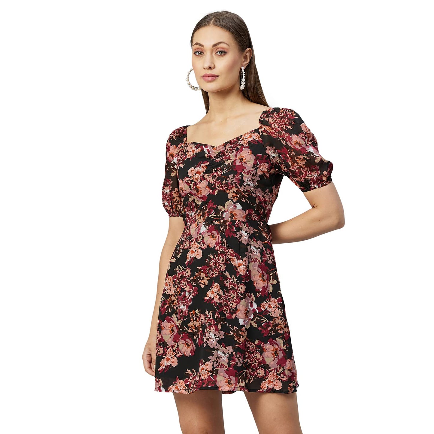 Carlton London Women's Georgette A-Line Mini Casual Dress (CL623_Multi_X-Large) Multicolour