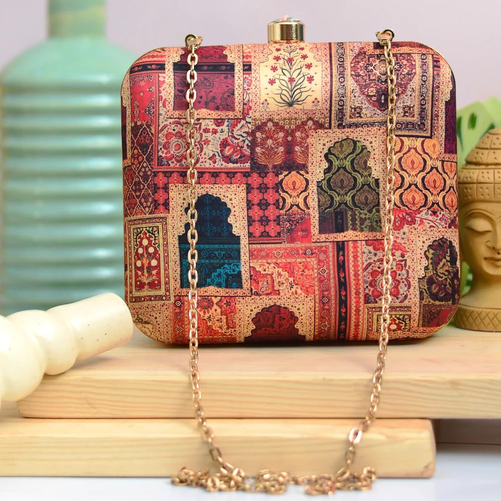 Artklim Mughal Doors Printed Clutch Bag For Women with Detachable Sling