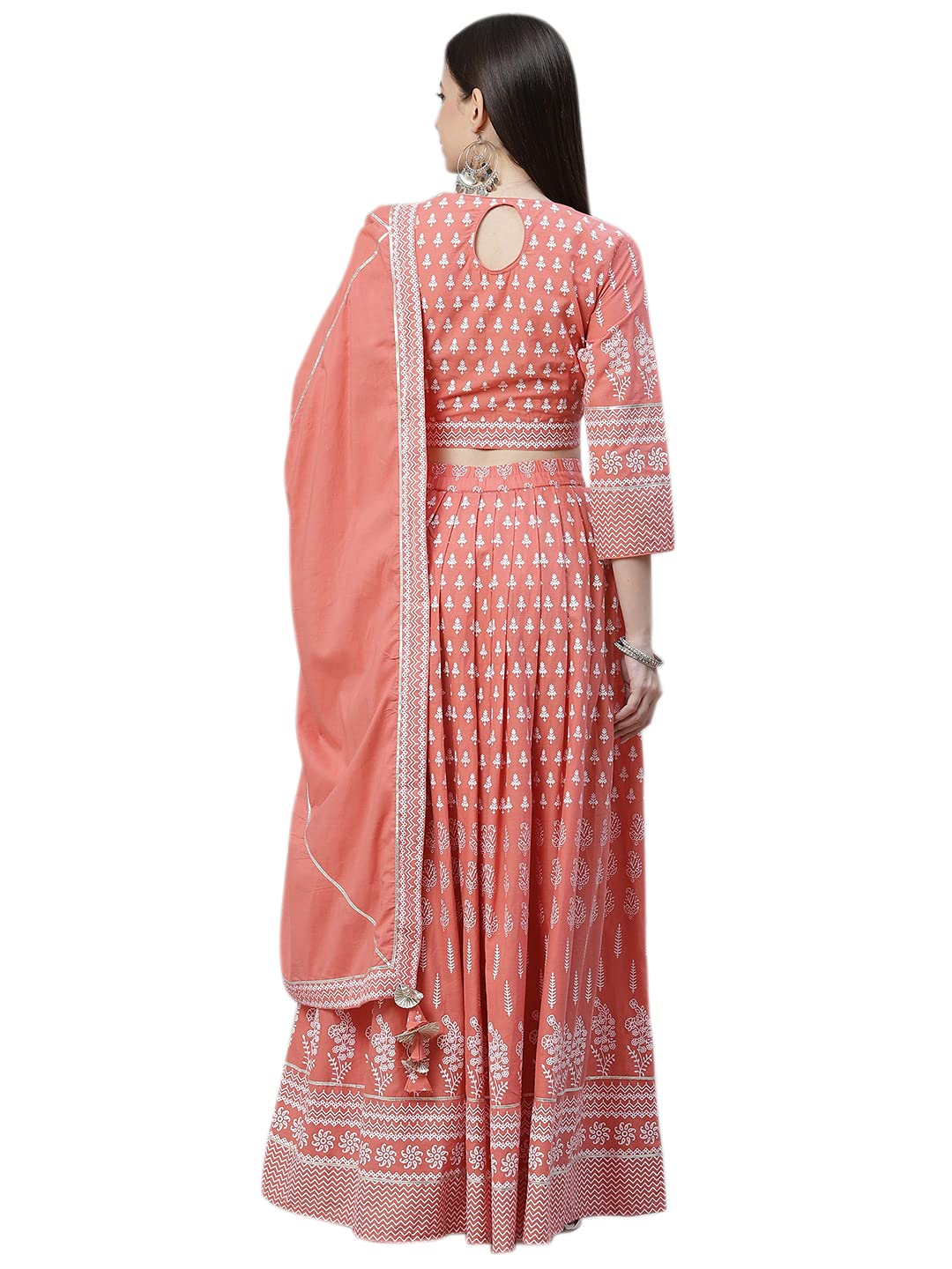 Divena Pink Printed Crop Top, lehenga with Dupatta set