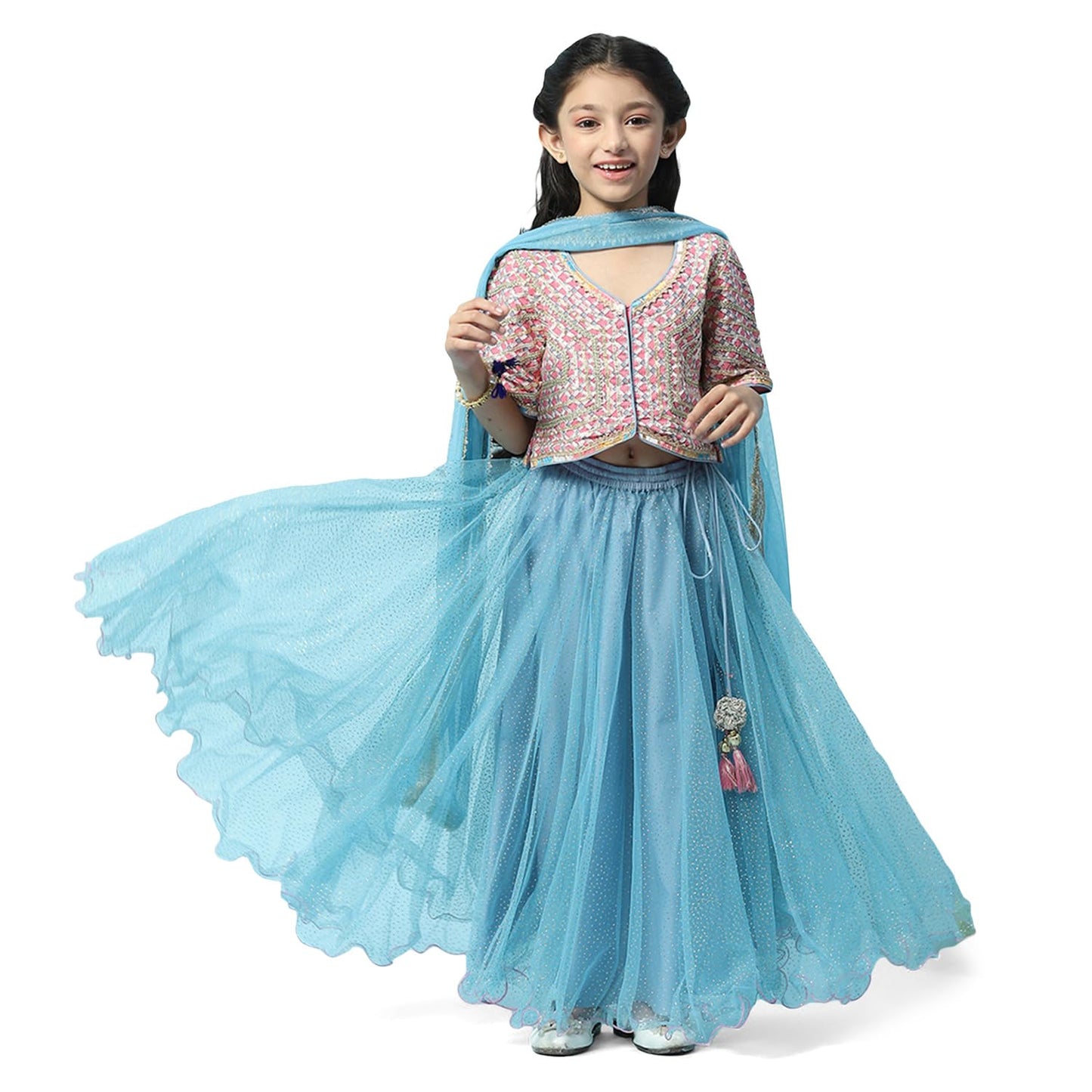 BIBA Girls Cotton Lehenga Set Readymade Pink 11