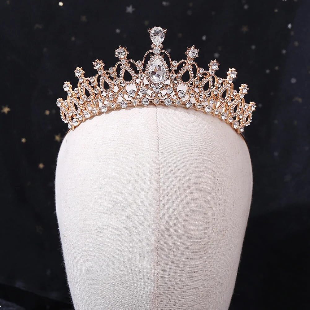 Shining Diva Fashion Crystal Tiara and Crown for Women Stylish Headband Crowns with Comb Tiaras for Girls Kids Queen Princess Wedding Bridal Birthday Gift Hair Accessories (Rose Gold) (15870hb)
