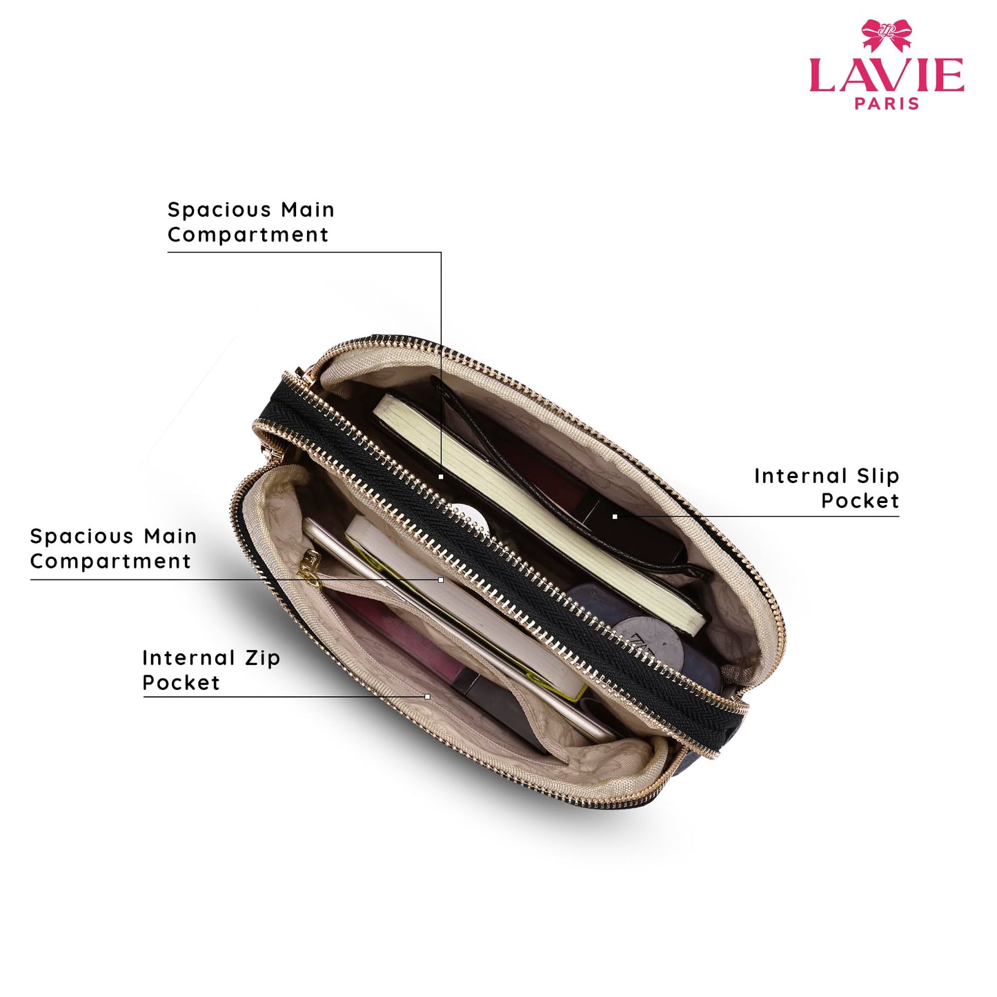 LAVIE PARIS Women's Helen 3 Compartment Crossbody Sling Bag | Ladies Purse Handbag | Gift for Women