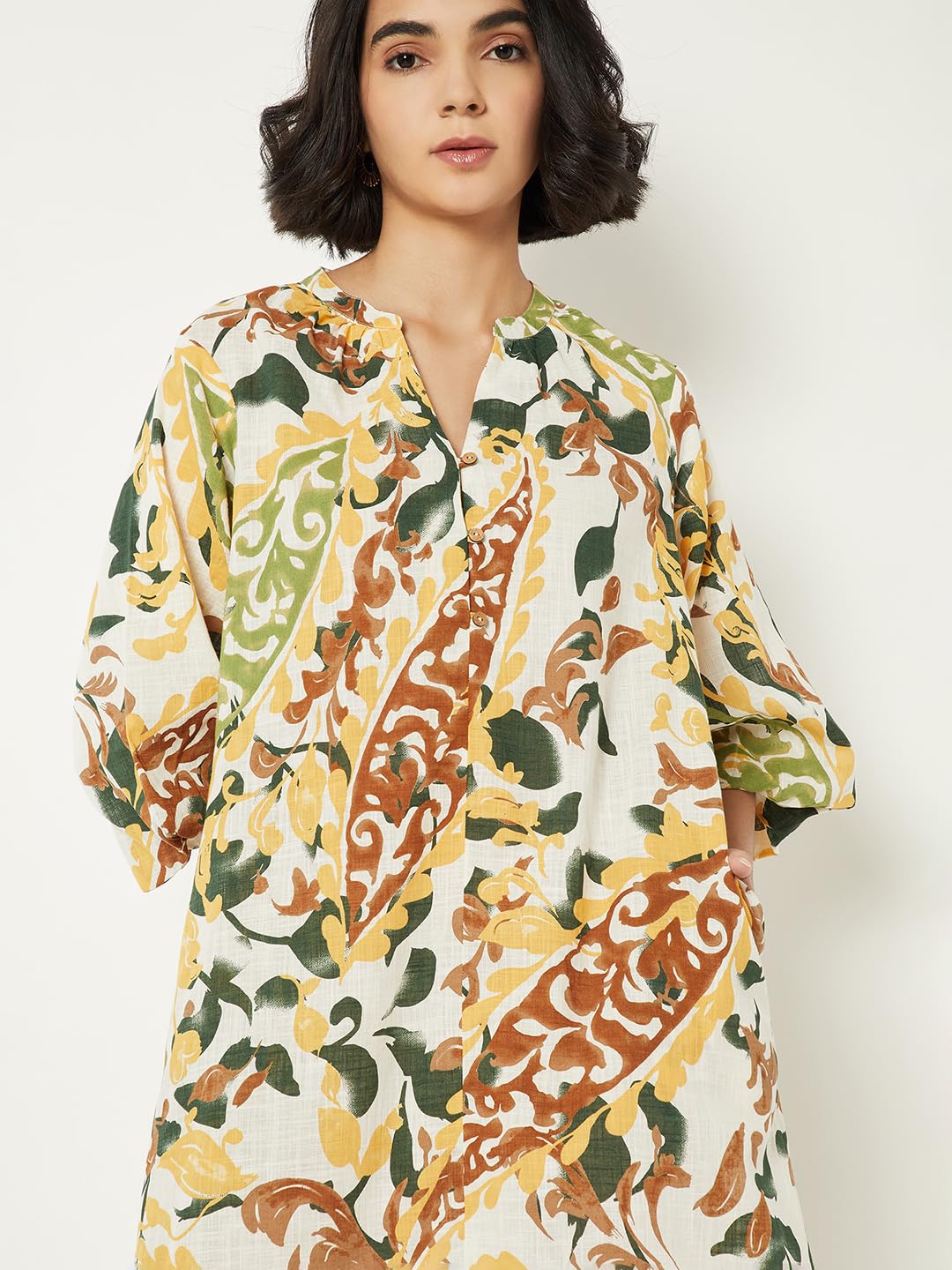 Max Women Printed A-line Dress with Belt(Multicolour_L)