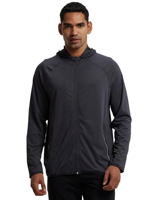 Jockey MV31 Men's Microfiber Elastane Stretch Solid Performance Hoodie Jacket with Stay Dry Technology_Graphite_L