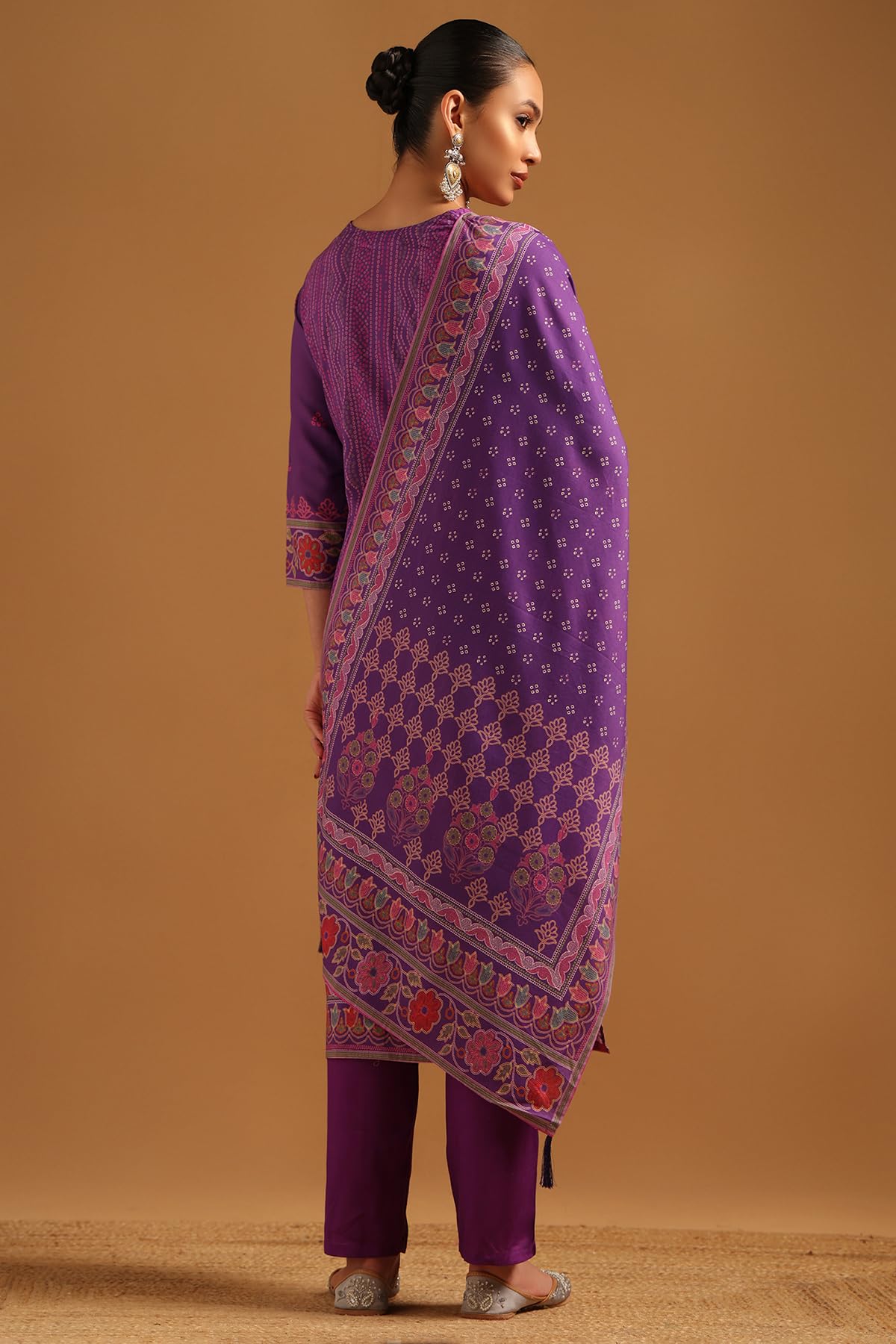 Soch Womens Purple Cambric Bandhani Salwar Suit With Faux Mirror