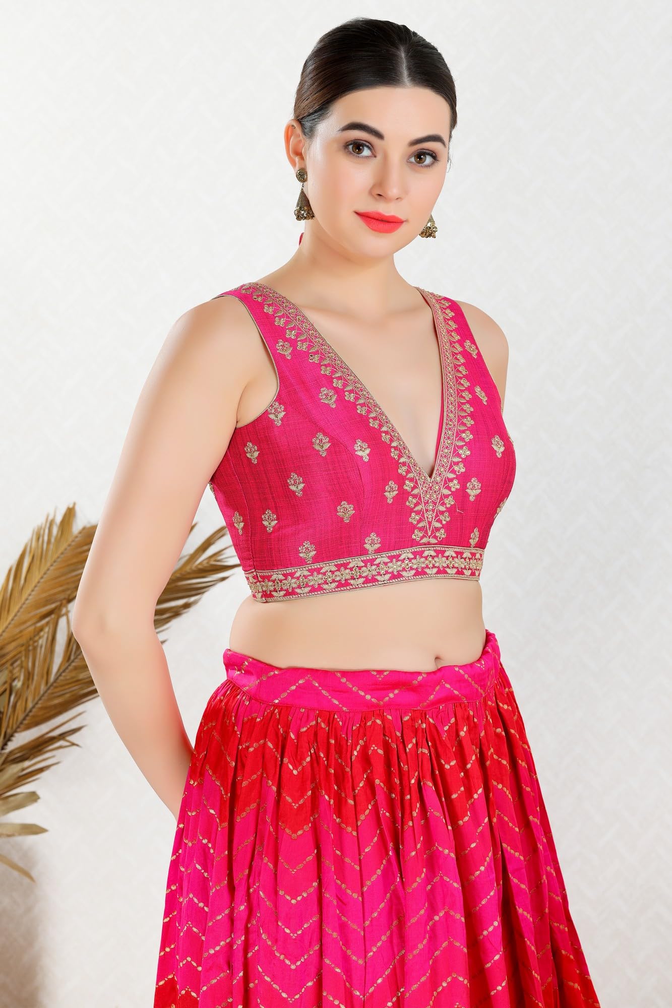 S SALWAR STUDIO Pink Embroidered Saree Blouse_VF-0417-PINK