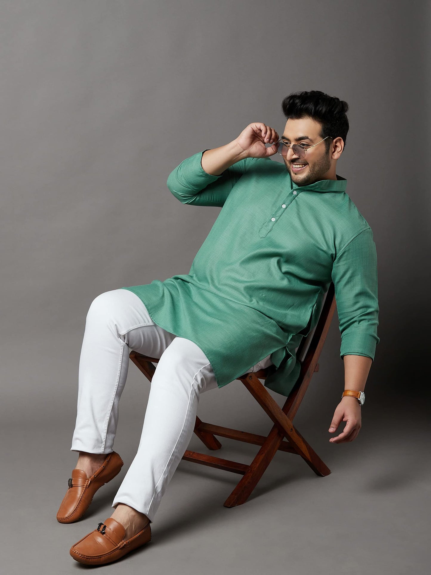 Bigbanana Plus Size Men's Cotton Blend Regular Fit Kurta (Ullas,Turquoise,4XL)