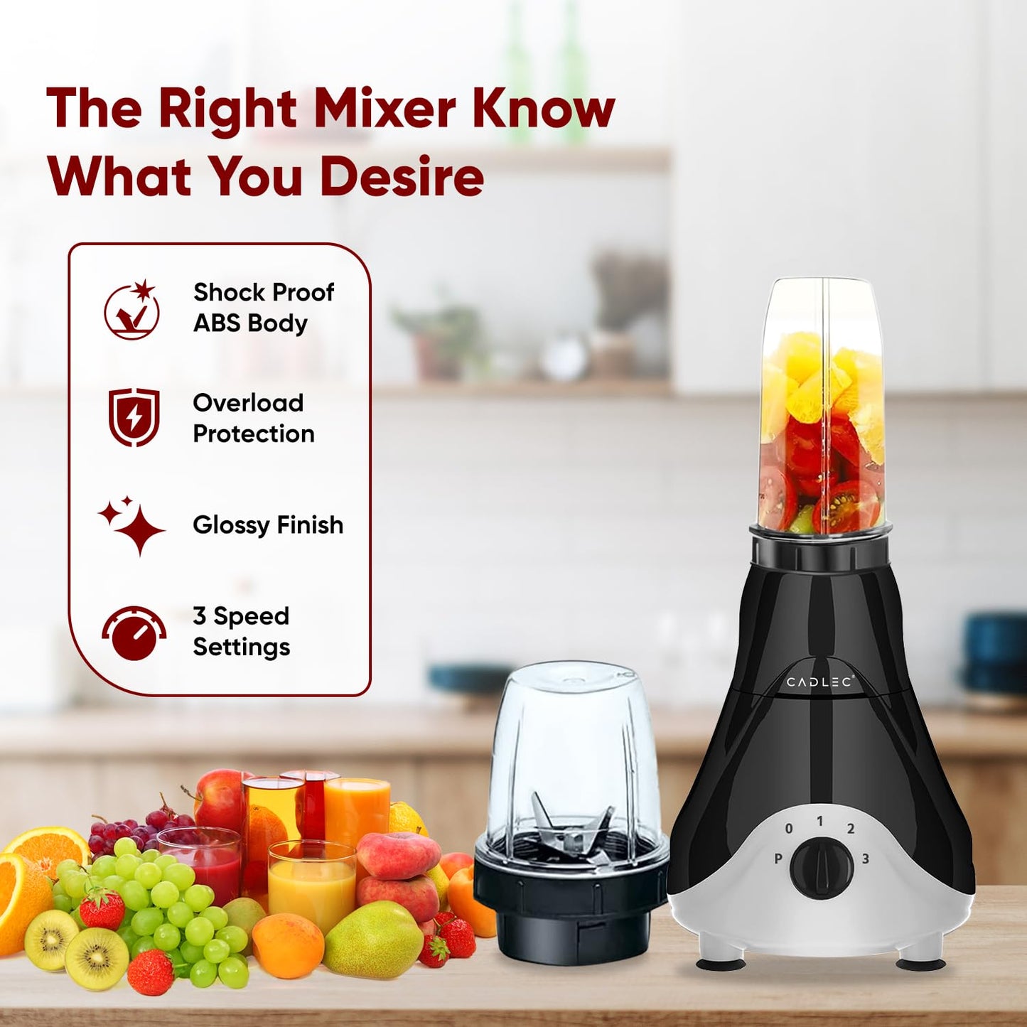 Cadlec Hummer Nutri Copper Juicer Mixer Grinder | 500W Smoothie Maker All-in-1 Juicer & Blender for Juicing, Grinding & Blending | Shockproof ABS Body | 2-Year Warranty