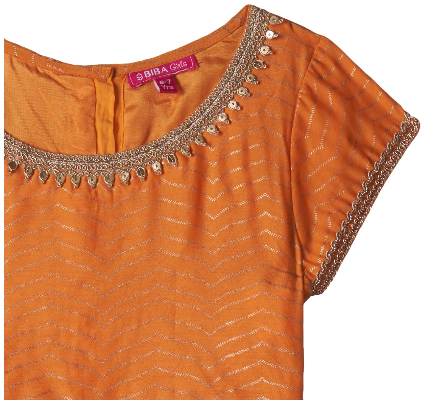 BIBA Girls Orange & Coral Art Silk Lehenga Set - Readymade