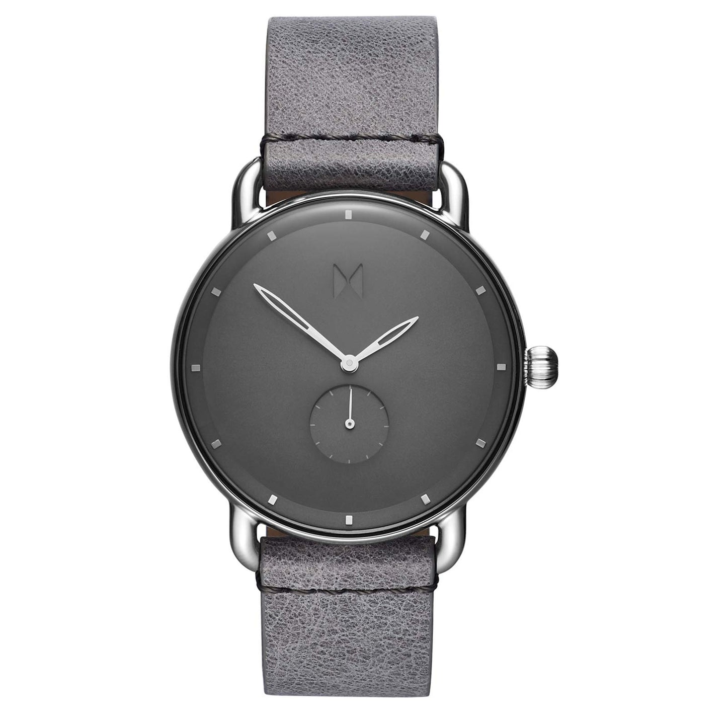 MVMT Revolver Men Watch, 45 Mm | Leather Band, Analog Watch, Chronograph With Date, Silver Dial, Gray Band