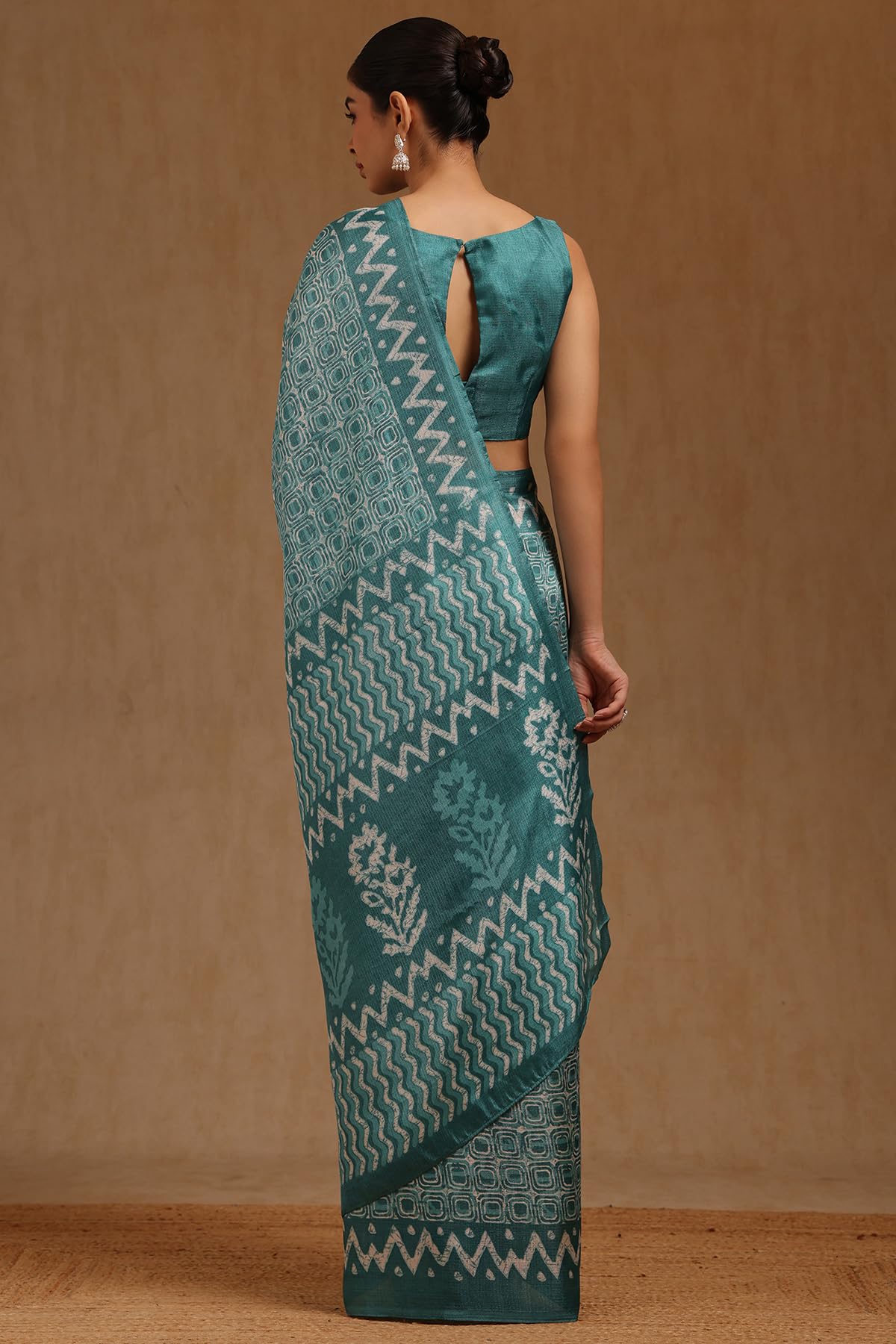 Soch Womens Turquoise Blue Art Silk Geometric Print Saree