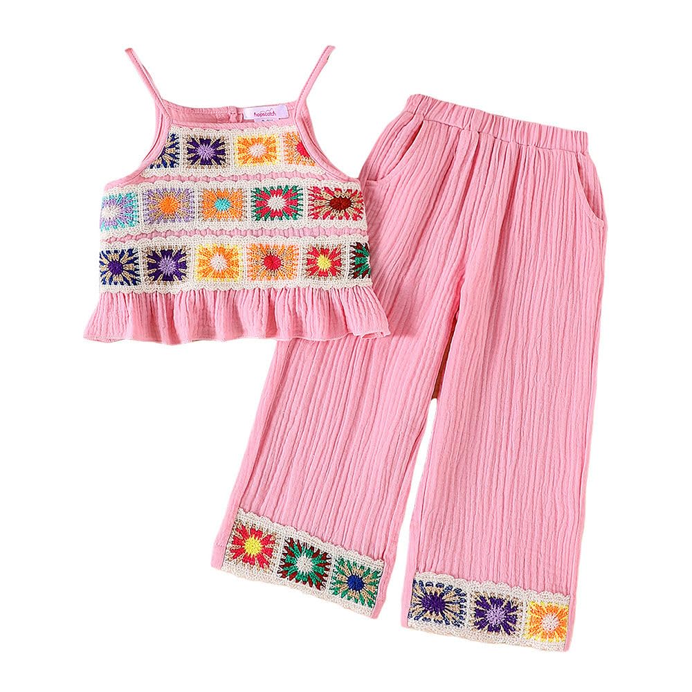 Hopscotch Girls Sleeveless Embellished Pink Color Pant set (5-6 Years)