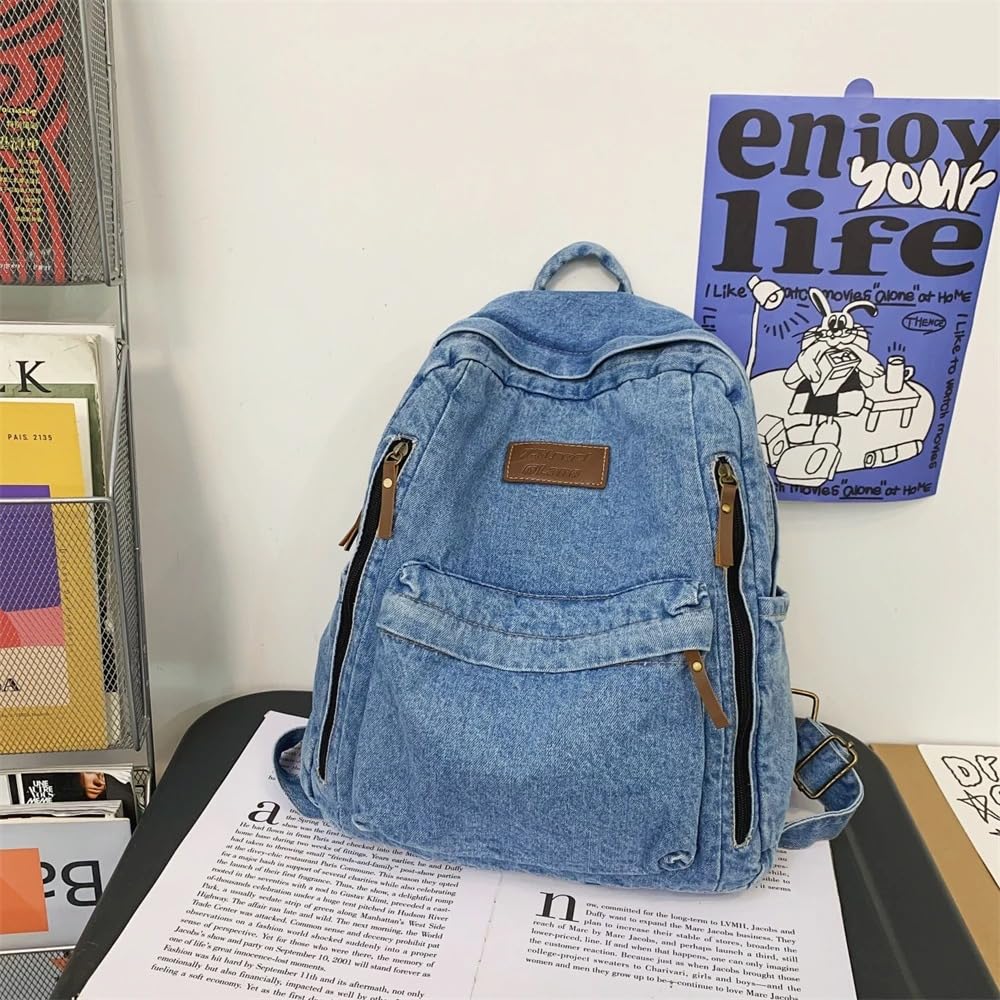 ZAINTO® Denim Backpack for Women | Vintage Light Blue Daypack | Eco-Friendly Premium Denim, Lightweight & Durable | Stylish College & Office Backpack with Multi Pockets for Daily Use (Lightblue)
