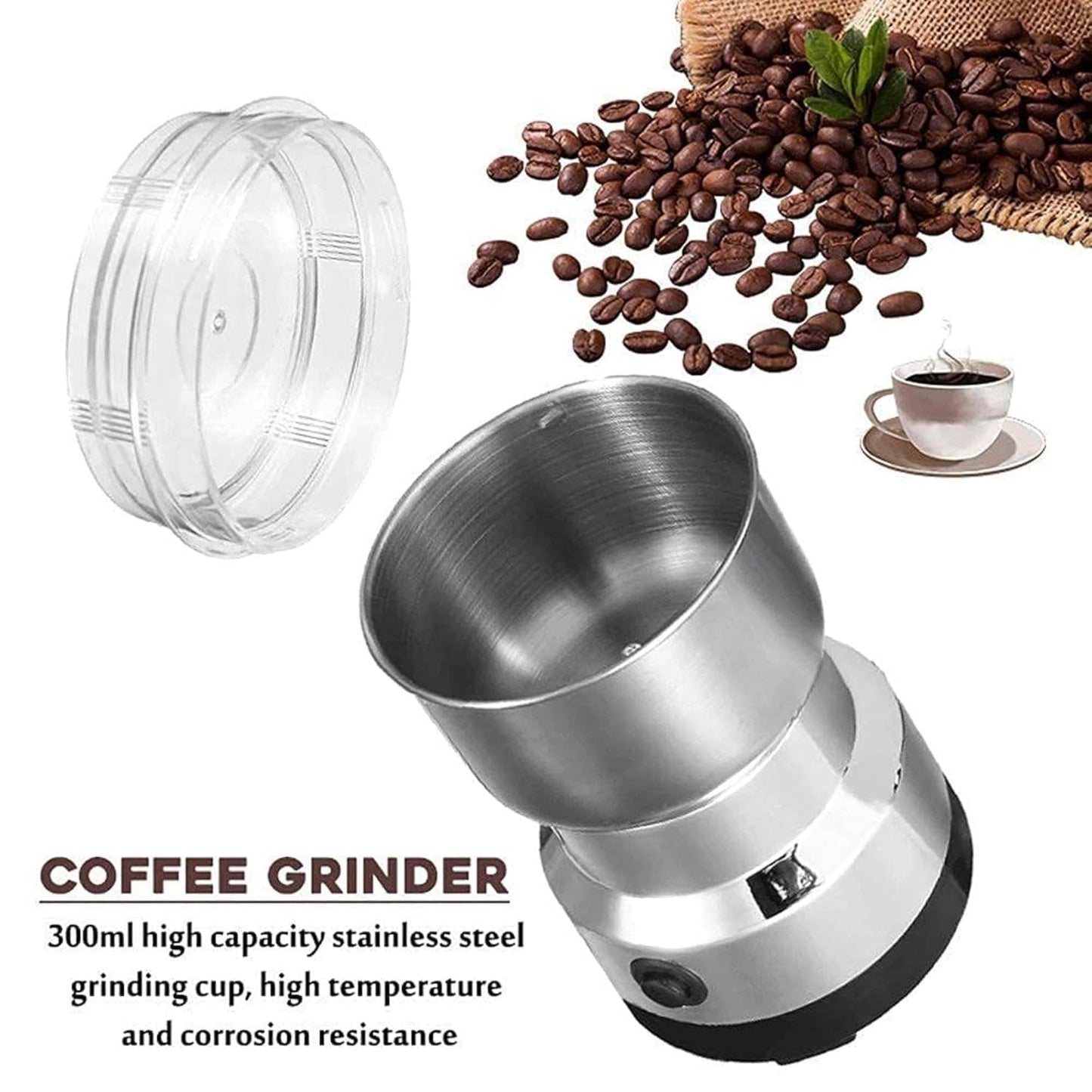 Hempi Homes Nima Stainless Steel Multifunctional Electric Grinder & Coffee Maker - Mini Spice, Coffee, and Masala Grinder for Beans, Nuts, and Grains - Household Mixer Grinder (Silver)