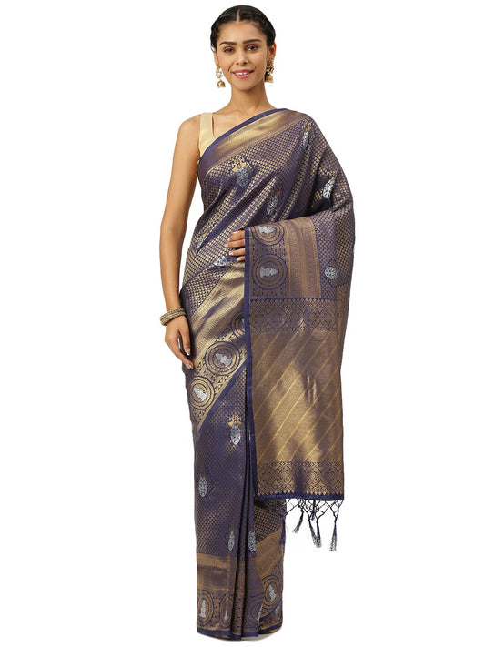 KARAGIRI Womens Kanjivaram Silk Blue Saree With Blouse Piece