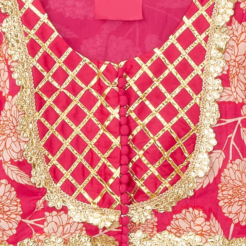 Hopscotch Girls Silk Blend Blouse and Lehenga Ethnic Set with Dupatta Readymade In Red Color For Ages (5-6 Years)