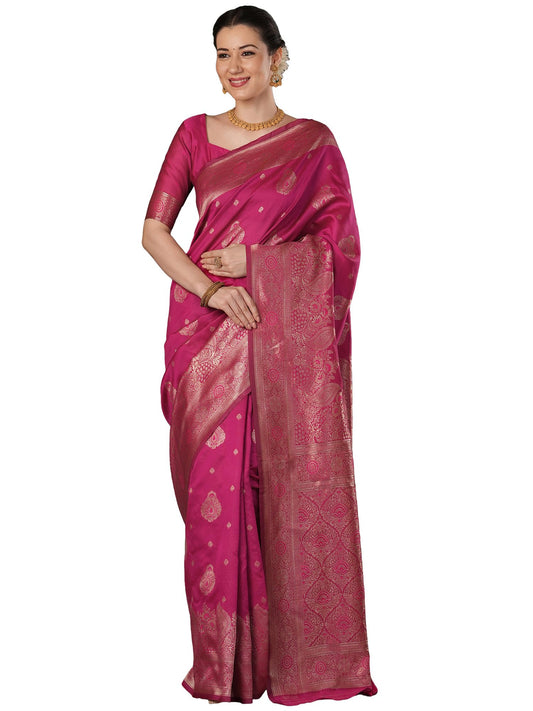 AKHILAM Women's Kanjivaram Woven Soft Silk Saree With Blouse Piece