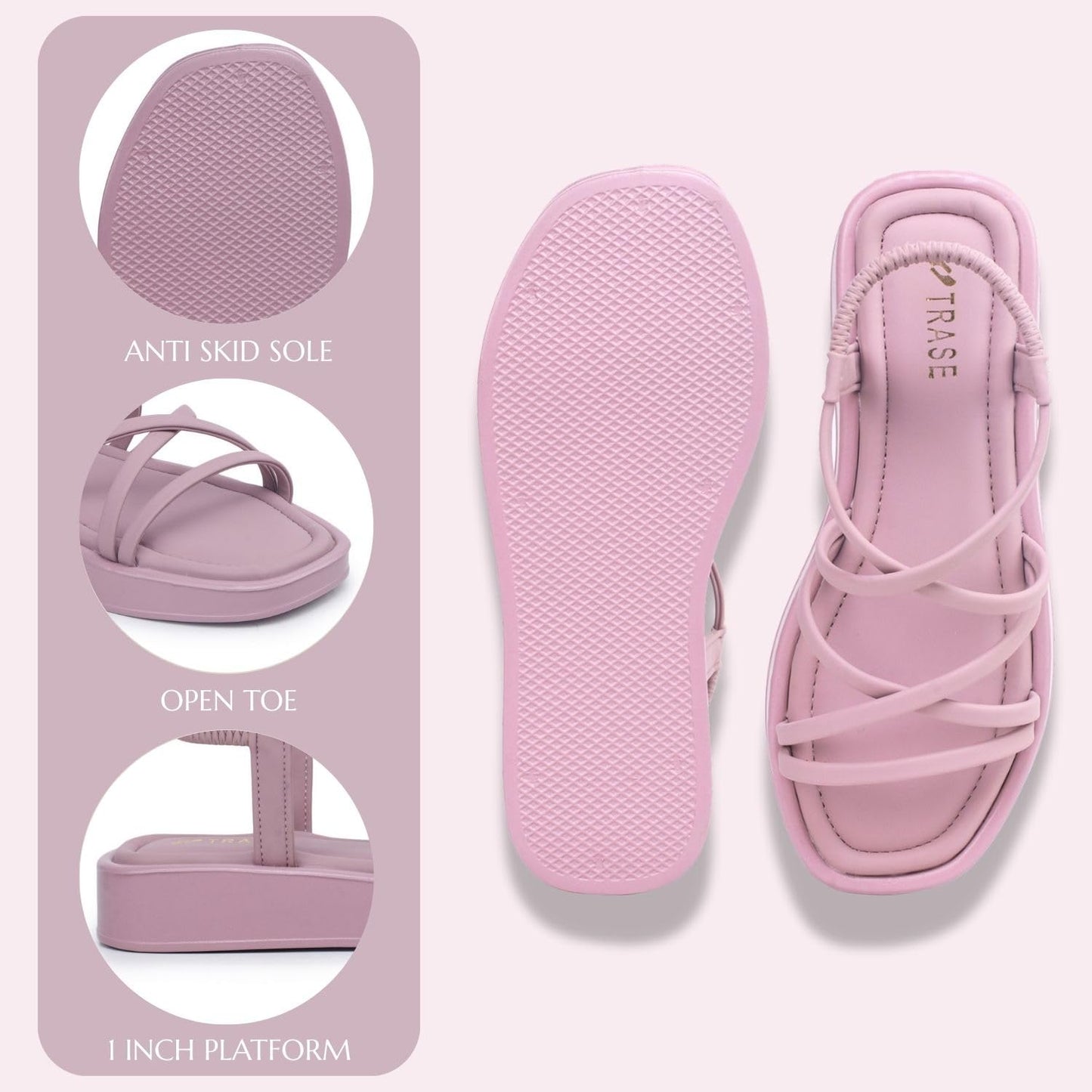 TRASE Women Slingback Sandals, Multi Straps Stylish Design, Cushioned Sole, and Lightweight for Everyday Wear (Peach, 8 UK)