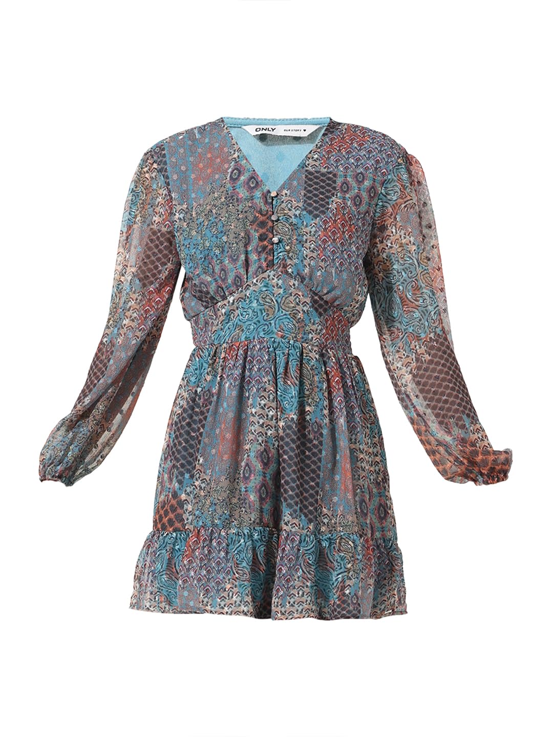 ONLY Women Printed Polyester Above Knee Multicolor Tiered Dress
