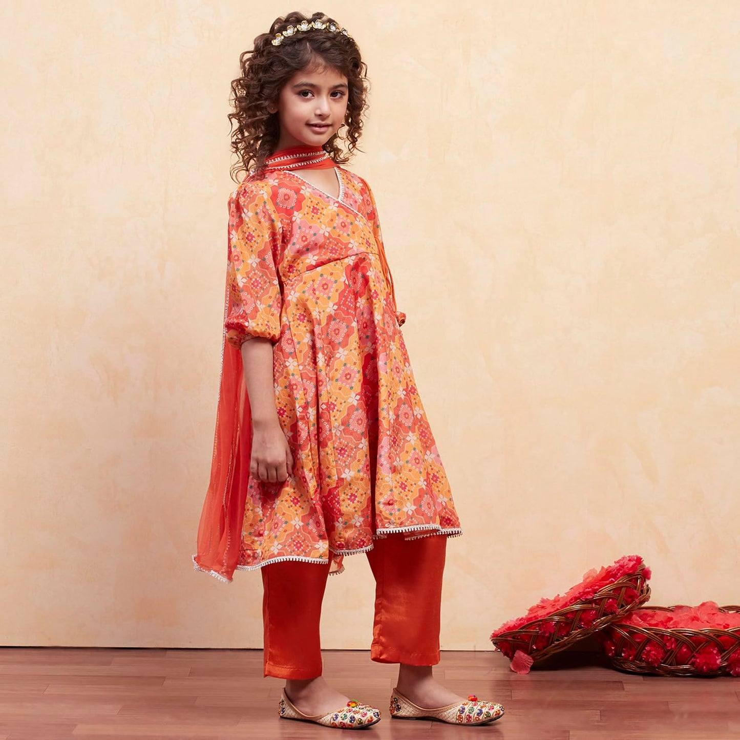 Biba Girl's Polyester Kurta Set (KWFNFES6386OSS25ORG_Orange