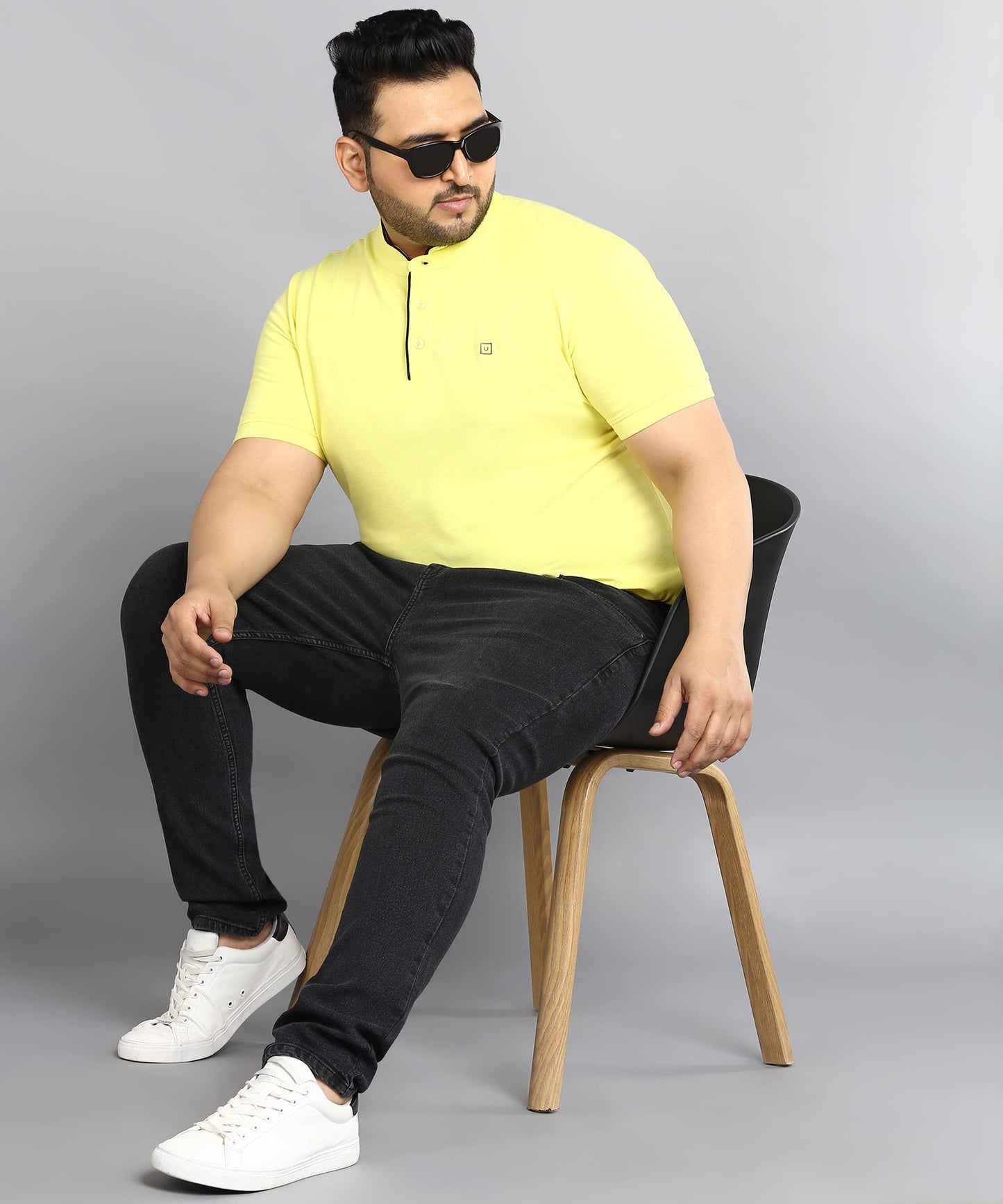 Urbano Plus Men's Yellow Solid Regular Fit Half Sleeve Cotton Polo T-Shirt with Mandarin Collar (pluspolosolmanp-036-lyel-2xl)