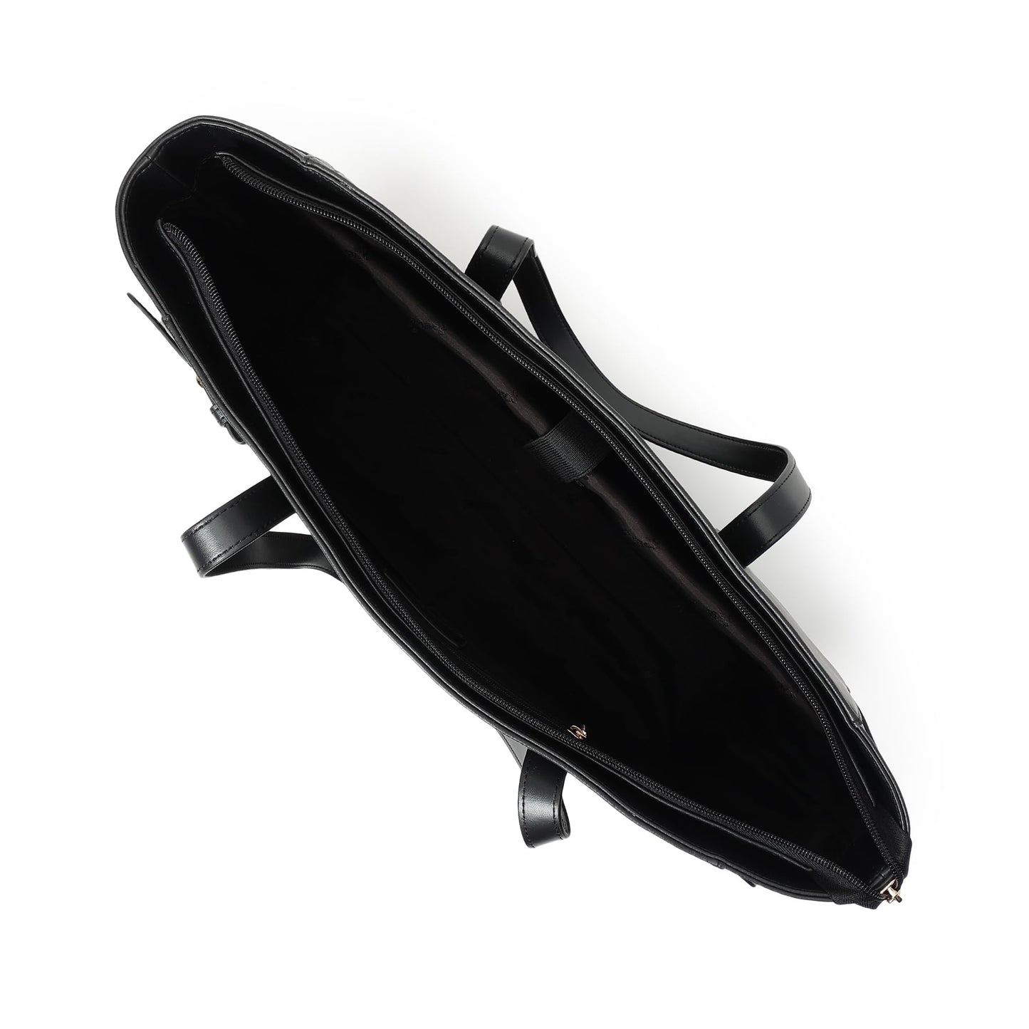 Fastrack Black Powermode Laptop Tote For Women | Black Faux Leather Bag | Fits Upto 15" Laptop | Ladies Tote Bag with Zipper Closure & Utility Pockets