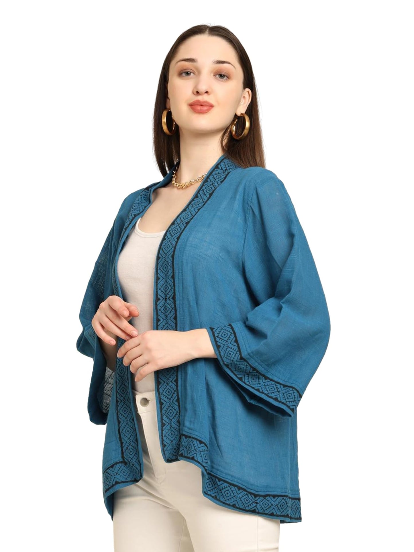 KE KANHA EXPORTS Shrugs for Women Stylish | Cover up on Jeans Tops for Women | Western Beach Outfits | Summer Clothes | Kimono Length Option Short | Medium | Long Blue