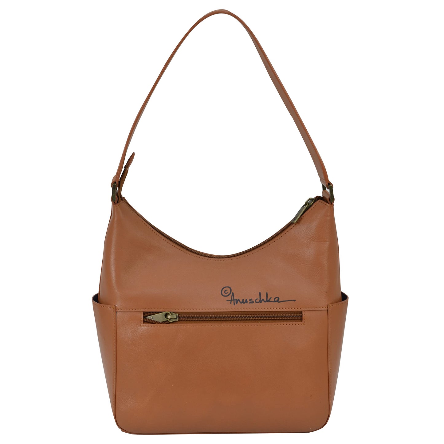 Anuschka Women's Hand-Painted Genuine Vegetable Tanned Leather Classic Hobo With Side Pockets - Butterflies Honey