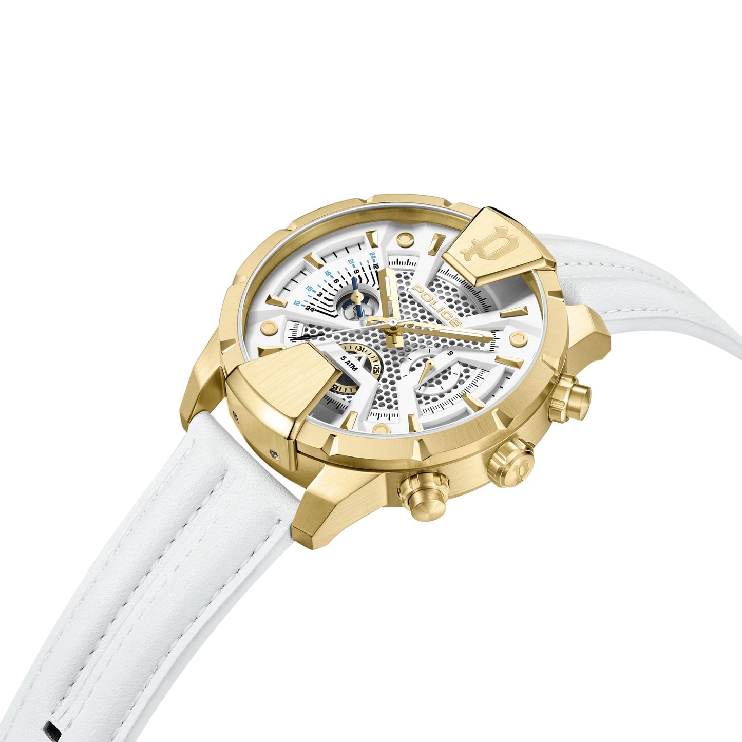 Police Quartz Multifunction White DIAL Leather Strap Watch for Men-PLPEWJF2203707W