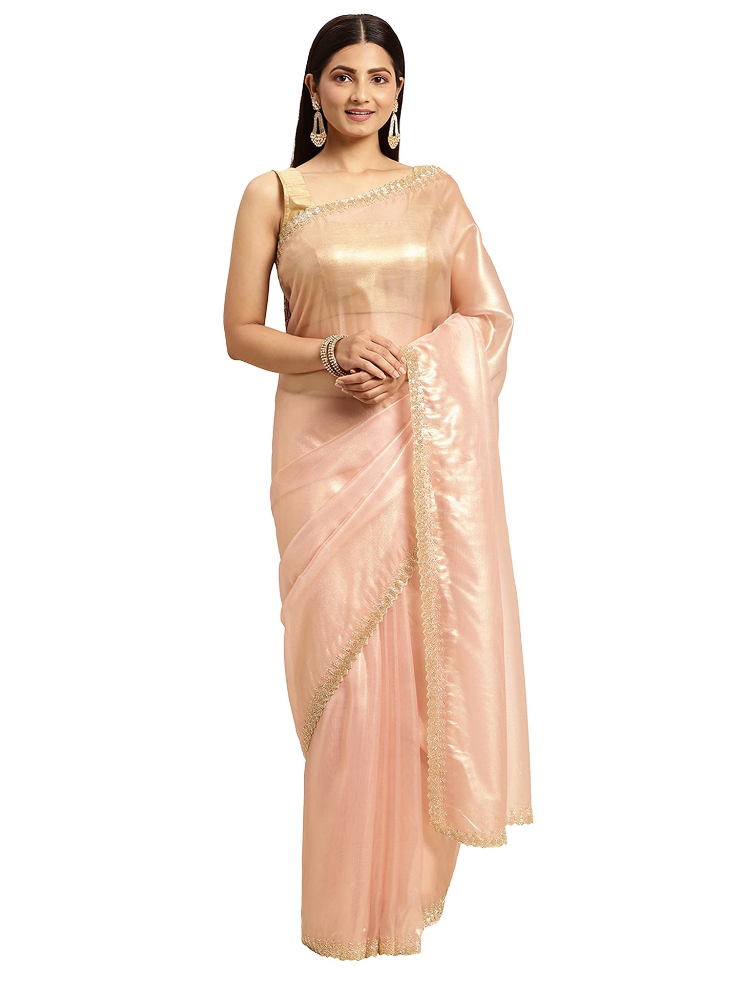 MOHEY Saree, Pink Organza Weaved Saree for Womens, Sari for Wedding, Party, Anniversary (Pink)
