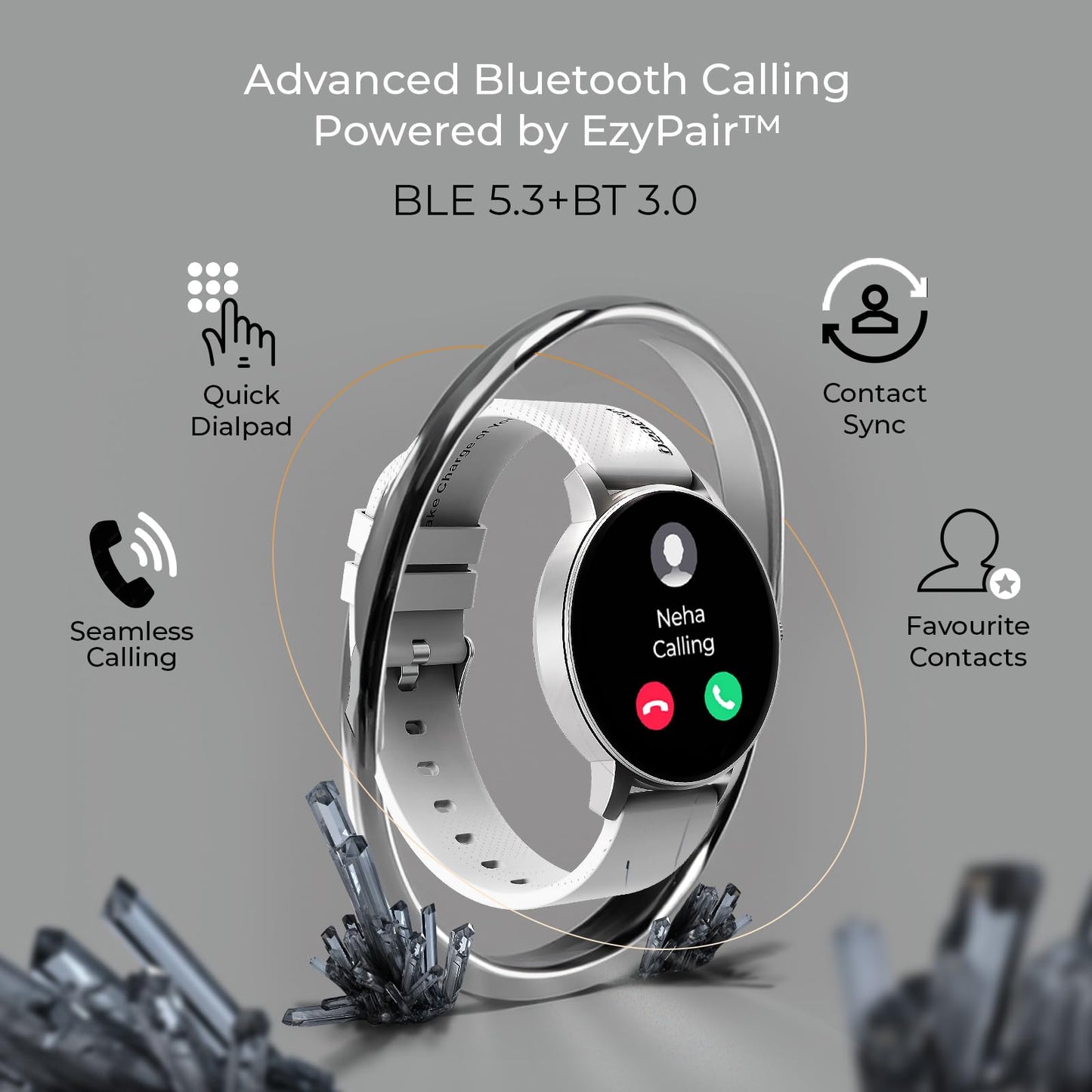 beatXP Vector 1.30” HD Display Bluetooth Calling Smart Watch, Rotary Crown, 320 * 320px, 60Hz Refresh Rate, 100+ Sports Modes, 24/7 Health Tracking (Silver)