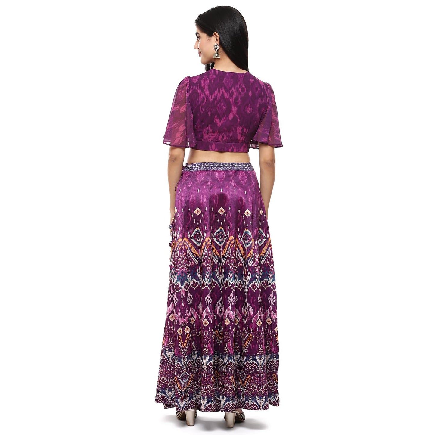 BIBA Women Printed Polyester Readymade Lehenga Set (Skirt Se2193_Purple_40)