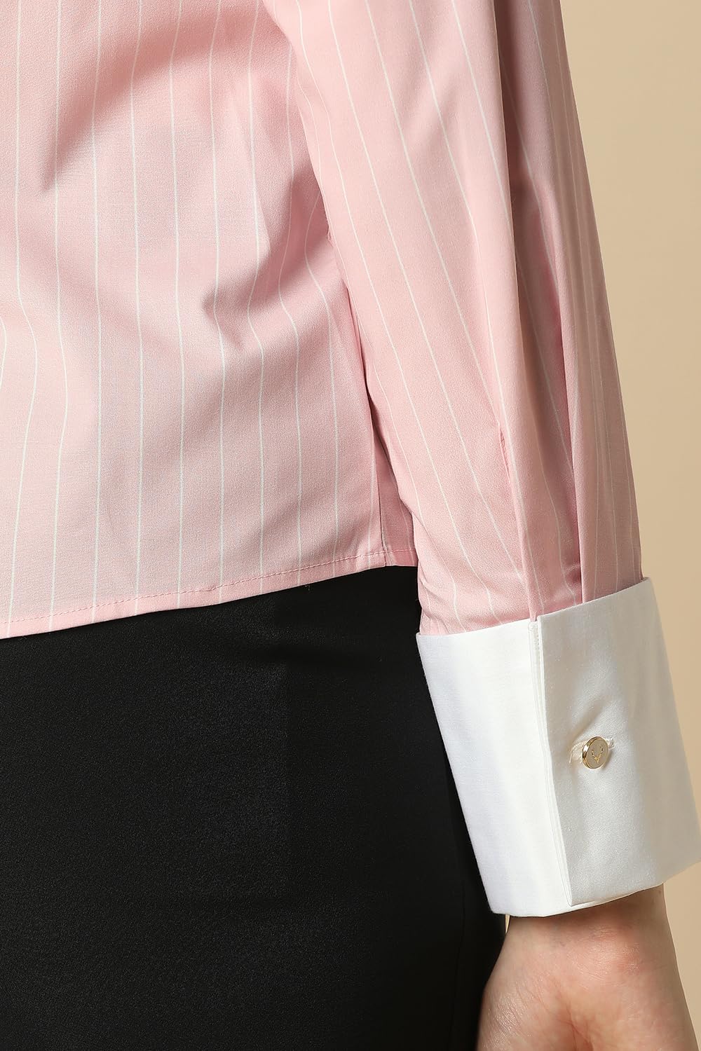 Women Pink Stripe Long Sleeves Shirt
