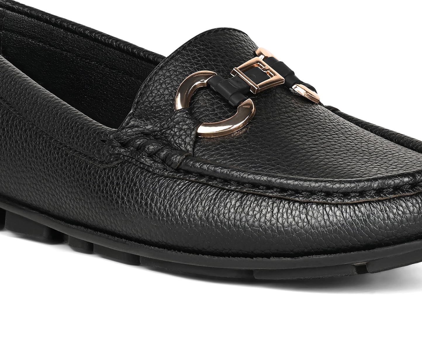 LOUIS STITCH Women’s Black Premium Slip-On Loafers with Buckle | Elegant Solid Slip-On Comfort Shoes for Casual and Formal Wear | Slip-On Loafer Shoes for Women | LSLD-BLR-DB | UK-8