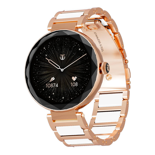 Titan Elixir 1.19" AMOLED Stainless Steel Smart Watch for Women Latest with Diamond Cut Design, SpO2, BP & Skin Temp Monitorings, Heart Rate, BT Calling, Voice Assistant, Water Resistant (Rose Gold)