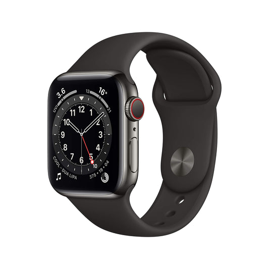 New Apple Watch Series 6 (GPS + Cellular, 40mm) - Graphite Stainless Steel Case with Black Sport Band